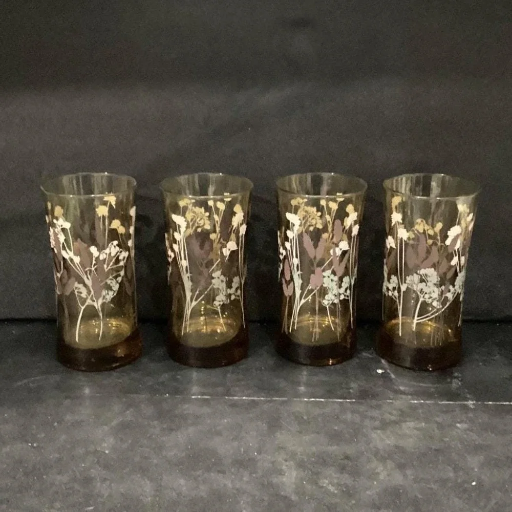 Federal Glass Interlude Highball Glasses, Set‎ of 4, Hourglass, Floral Tumblers